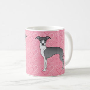 Blauer und weißer Italienischer Windhund auf rosa Kaffeetasse