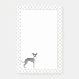Blauer und weißer italienischer Windhund mit Pfote Post-it Klebezettel