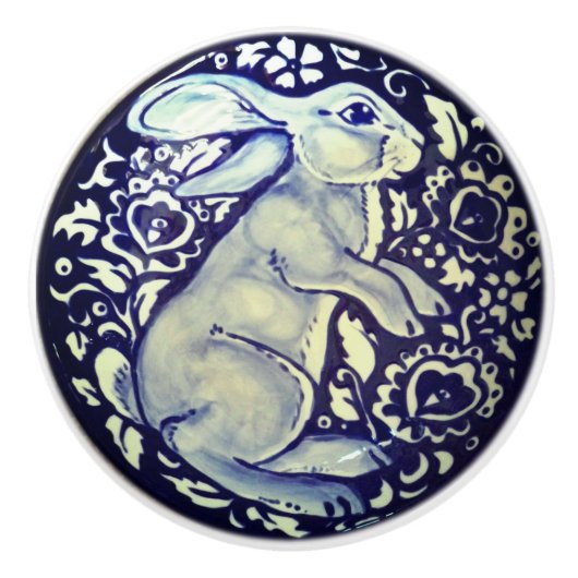 Blauer und weißer Kaninchen - Sonnendrucker Pull K Keramikknauf (Vorderseite)