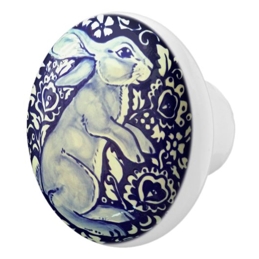 Blauer und weißer Kaninchen - Sonnendrucker Pull K Keramikknauf (Rechts)