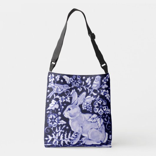 Blauer und weißer Kaninchenvogel Blumendesigner To Tragetaschen Mit Langen Trägern (Rückseite)