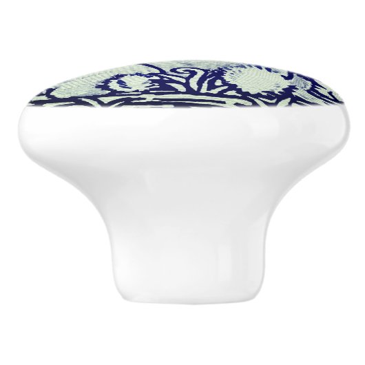 Blauer und weißer Kaninchenzieher Pull Knob Dedham Keramikknauf (Seitenansicht)