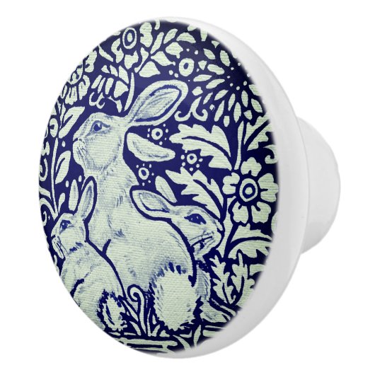 Blauer und weißer Kaninchenzieher Pull Knob Dedham Keramikknauf (Rechts)
