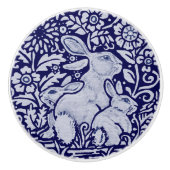 Blauer und weißer Kaninchenzieher Pull Knob Dedham Keramikknauf (Vorderseite)