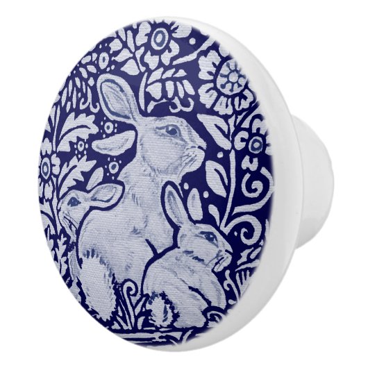 Blauer und weißer Kaninchenzieher Pull Knob Dedham Keramikknauf (Rechts)