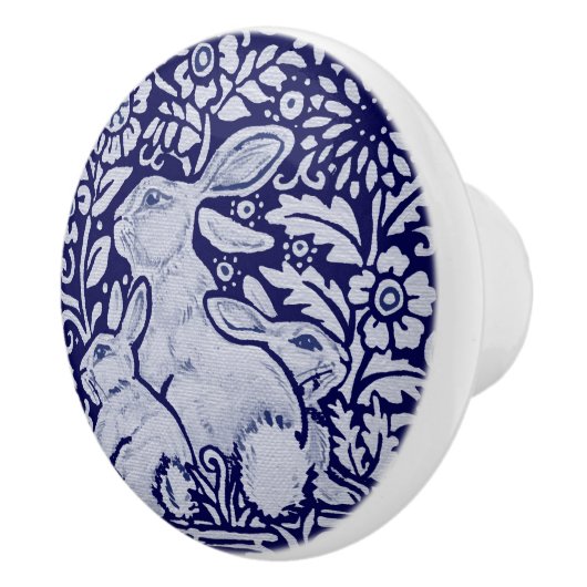 Blauer und weißer Kaninchenzieher Pull Knob Dedham Keramikknauf (Rechts)