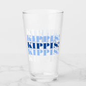 Blauer und weißer Kippis-Bier Glas (Vorderseite)