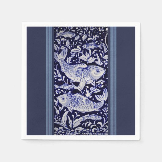 Blauer und weißer Koi Fisch Elegantes Essen Serviette (Vorderseite)