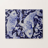 Blauer und weißer Koi Fisch Schwieriges Jigsaw Puz Puzzle (Horizontal)
