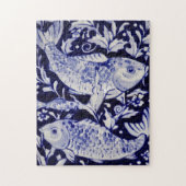 Blauer und weißer Koi Fisch Schwieriges Jigsaw Puz Puzzle (Vertikal)