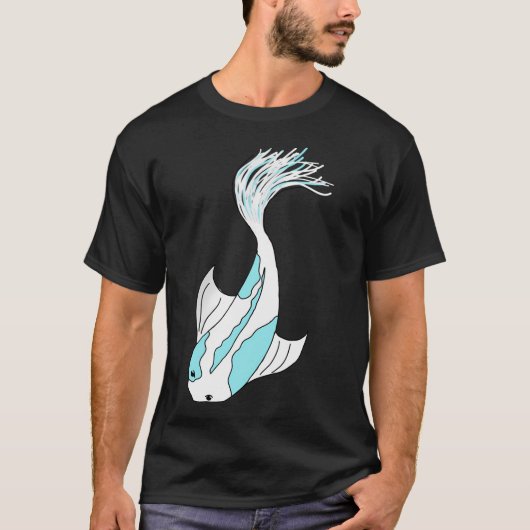 blauer und weißer Koi-Fisch T-Shirt (Vorderseite)
