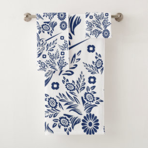 Blauer und Weißer Kolibri Mexikanische Blumen Tala Badhandtuch Set