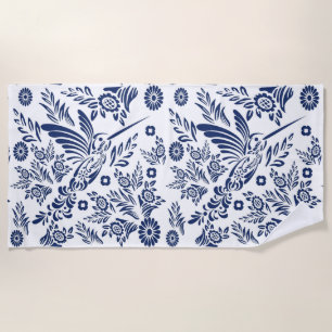 Blauer und Weißer Kolibri Mexikanische Blumen Tala Strandtuch