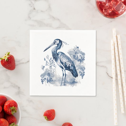 Blauer und weißer Kunstheld im Delft-Stil mit Blum Serviette (Beispiel)