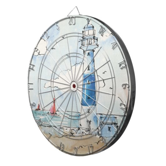 Blauer und weißer Leuchtturm Dartscheibe (Vorderseite rechts)