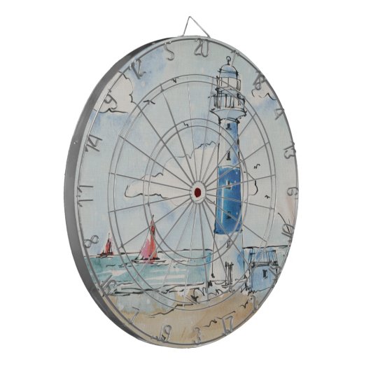 Blauer und weißer Leuchtturm Dartscheibe (Vorderseite Links)