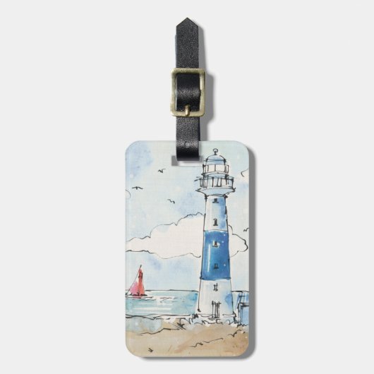 Blauer und weißer Leuchtturm Gepäckanhänger (Vorderseite vertikal)