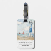 Blauer und weißer Leuchtturm Gepäckanhänger (Rückseite vertikal)