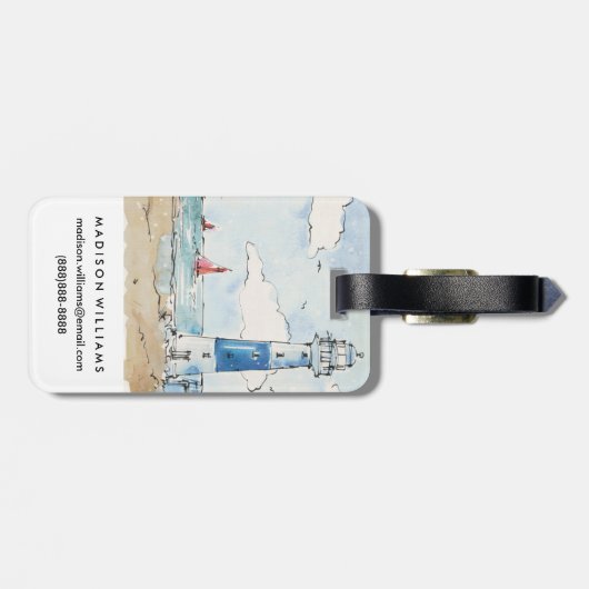 Blauer und weißer Leuchtturm Gepäckanhänger (Rückseite horizontal)