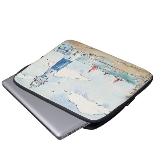 Blauer und weißer Leuchtturm Laptopschutzhülle (Vorne Knopf)