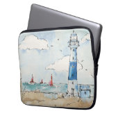 Blauer und weißer Leuchtturm Laptopschutzhülle (Vorderseite Links)