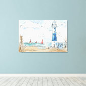 Blauer und weißer Leuchtturm Leinwanddruck (Insitu (Holzboden))