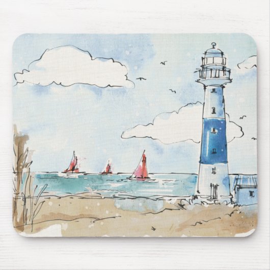 Blauer und weißer Leuchtturm Mousepad (Vorne)