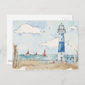 Blauer und weißer Leuchtturm Postkarte (Vorne/Hinten)