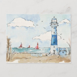Blauer und weißer Leuchtturm Postkarte