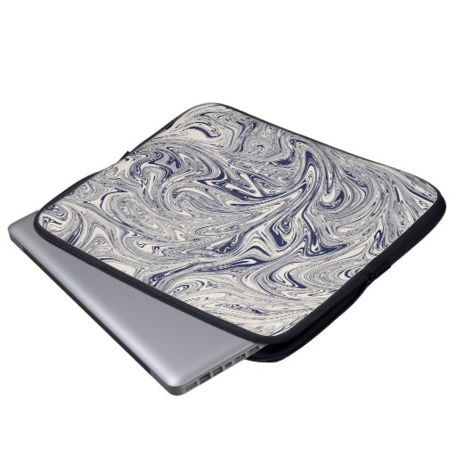 Blauer und weißer Marmorwirbel Laptopschutzhülle (Vorne Knopf)