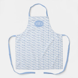 Blauer und weißer Monogramm-Ginger-Jar-Hochzeitsge Schürze