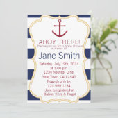 Blauer und weißer Nautical Baby-Dusche Einladung (Stehend Vorderseite)