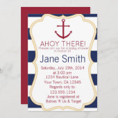 Blauer und weißer Nautical Baby-Dusche Einladung (Vorne/Hinten)