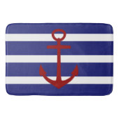 Blauer und weißer nautischstreifen mit rotem Anker Badematte (Vorderseite)