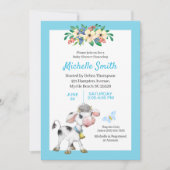 Blauer und weißer Niedlicher Kuhblütenduschkopf Einladung (Vorderseite)