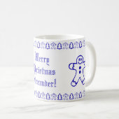 Blauer und weißer Niedlicher Lebkuchen Weihnachtsb Kaffeetasse (VorderseiteRechts)
