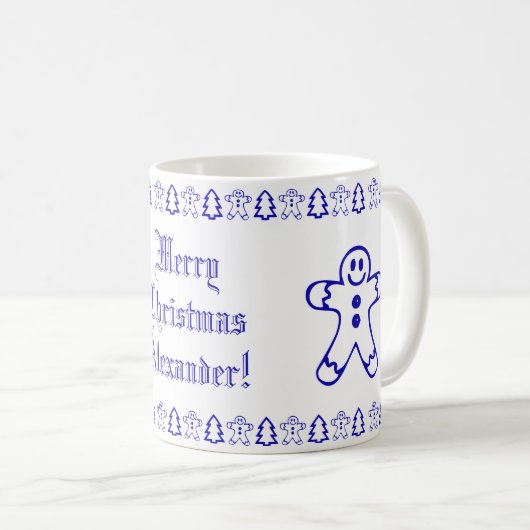 Blauer und weißer Niedlicher Lebkuchen Weihnachtsb Kaffeetasse (VorderseiteRechts)