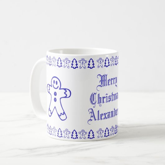 Blauer und weißer Niedlicher Lebkuchen Weihnachtsb Kaffeetasse (Vorderseite Links)