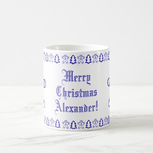 Blauer und weißer Niedlicher Lebkuchen Weihnachtsb Kaffeetasse (Mittel)