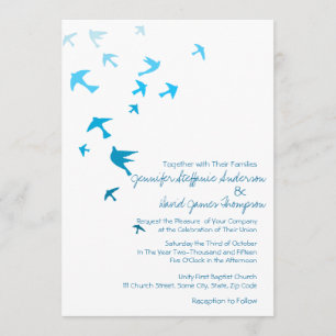 Blauer und weißer Ombre Doves Hochzeitsempfang Einladung