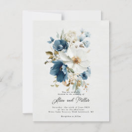 Blauer und weißer Painterly Floral Wedding Postkarte