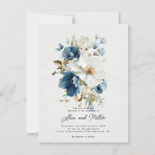 Blauer und weißer Painterly Floral Wedding Postkarte