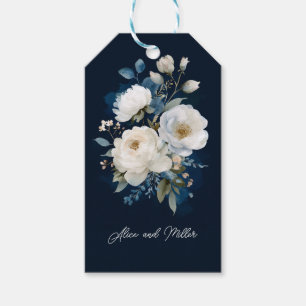 Blauer und weißer Painterly Floral Wedding Vielen  Geschenkanhänger