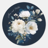 Blauer und weißer Painterly Floral Wedding Vielen Runder Aufkleber (Vorderseite)