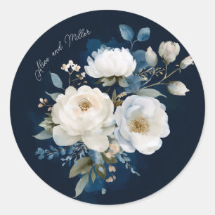 Blauer und weißer Painterly Floral Wedding Vielen  Runder Aufkleber