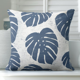 Blauer und weißer Palm Blätter Kissen Kissen