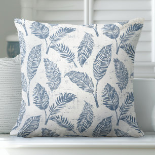 Blauer und weißer Palm Blätter Kissen Kissen