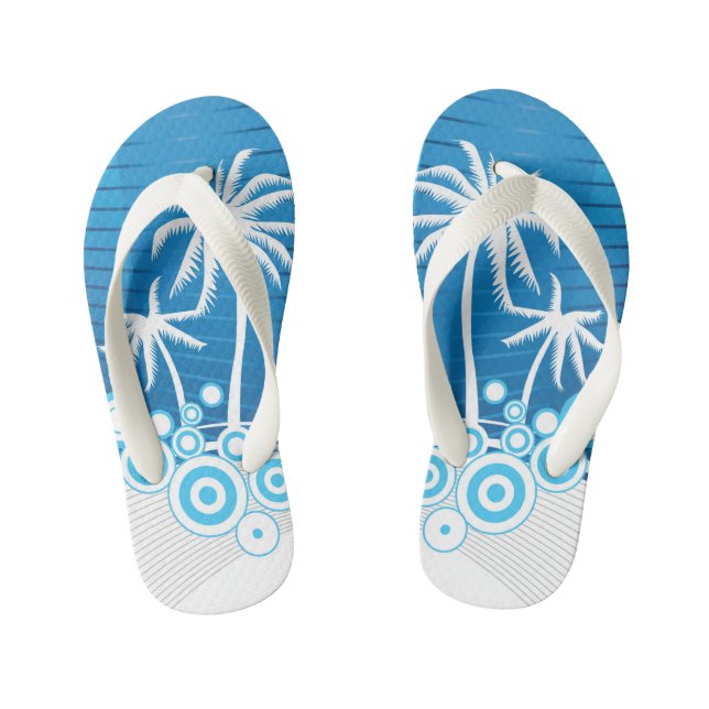 Blauer und weißer Palmenbaum - Kid's Flip Flops Kinderbadesandalen (Fußbett)