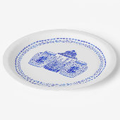 Blauer und weißer pappteller (Schrägansicht)