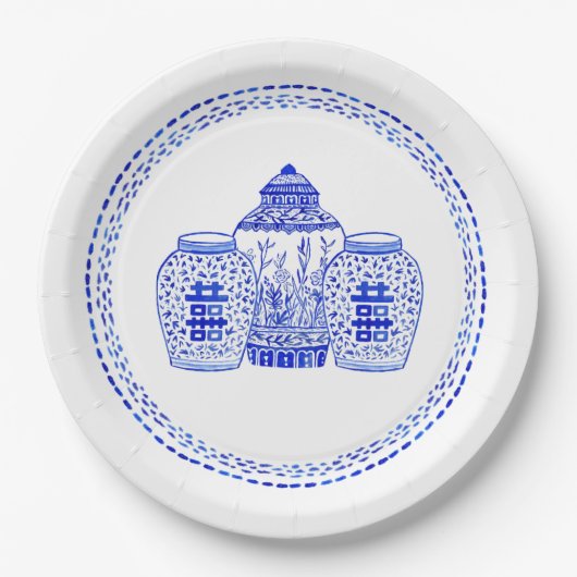 Blauer und weißer pappteller (Vorderseite)